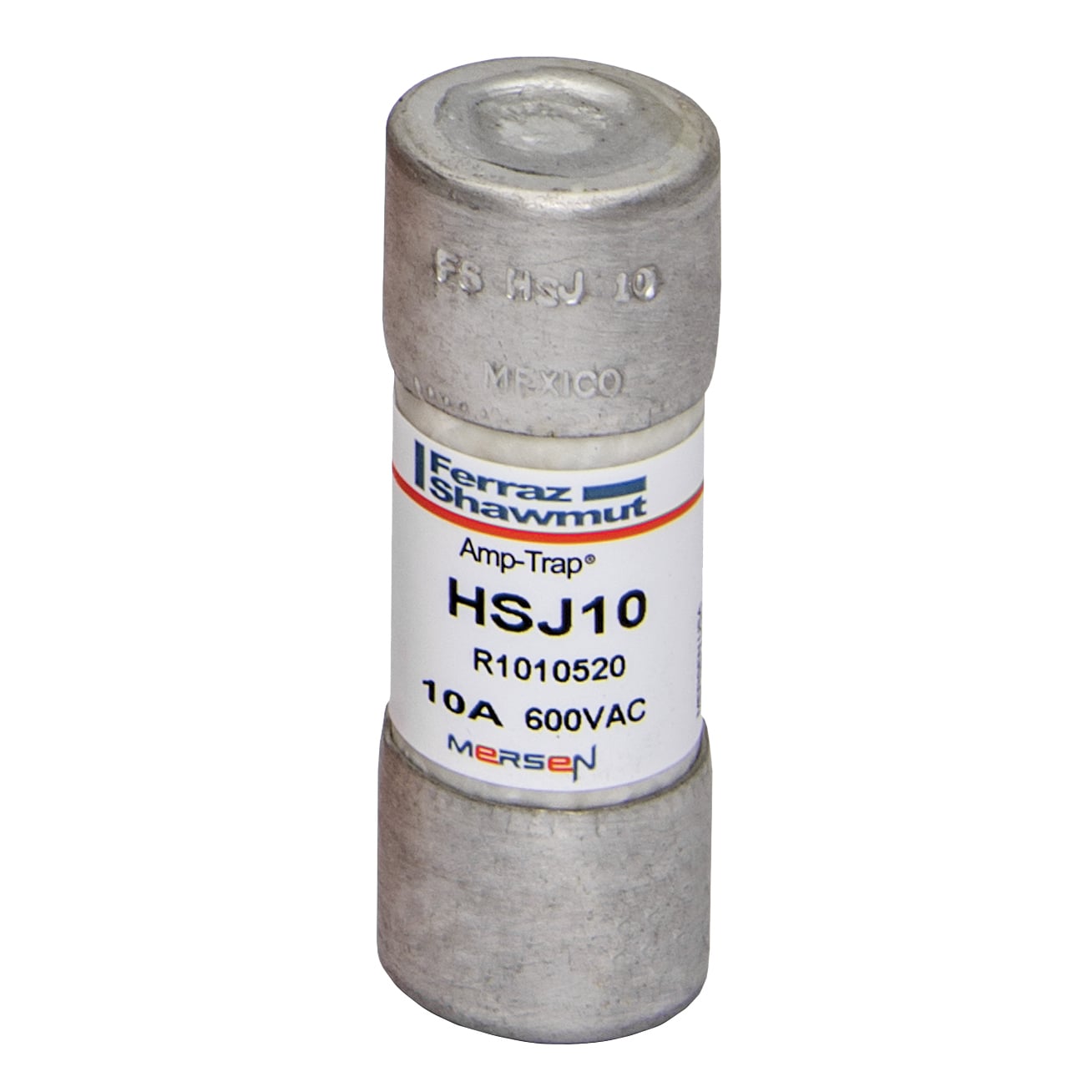 HSJ10 Low Voltage High Speed North American Style Power Fuse, 10 A, 600 V AC/500 V DC, 100/200 kA, Class J, Cylindrical Body