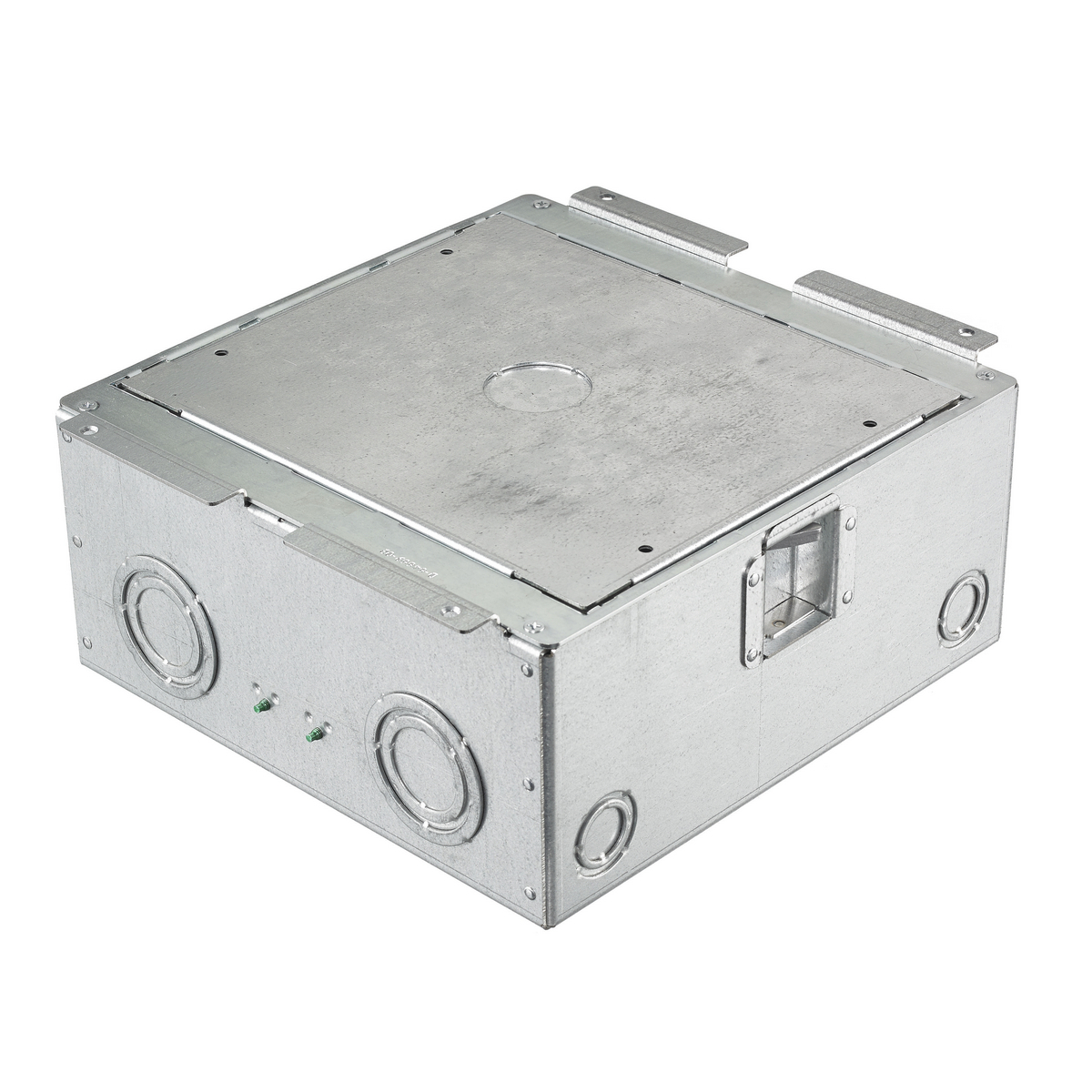 AFB4G50 Floor Box, Stamped Steel, 60 cu-in Capacity, 4 Gangs, 12 Knockouts, 10.96 in L x 10.96 in W x 5.17 in H