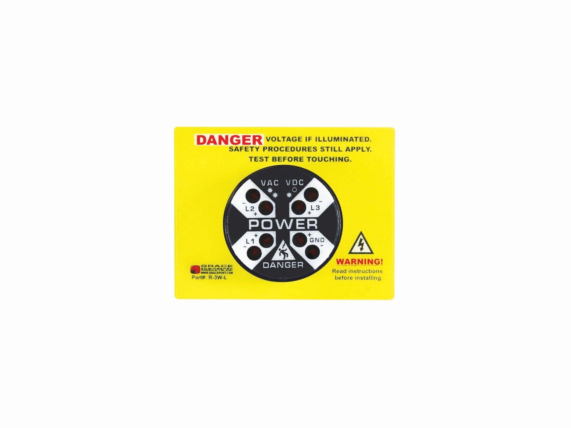 R-3W-SR-KIT Non-Flashing LED Solid On Voltage Indicator Label, 2.3 in L x 3 in W, DANGER VOLTAGE Legend