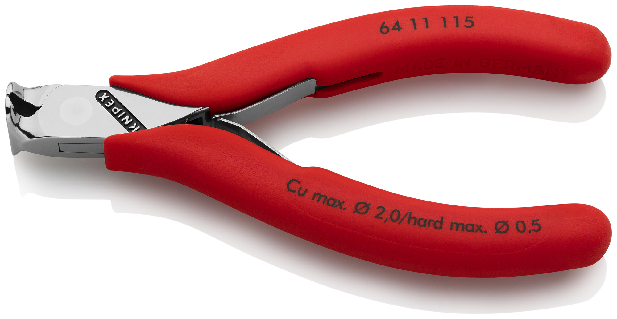 Electronics End Cutting Nippers, 4 1/2 in., Plastic Coating, Polished, Flush Cut, End Cutter Up to 1/32 in. Medium Wire, 90°