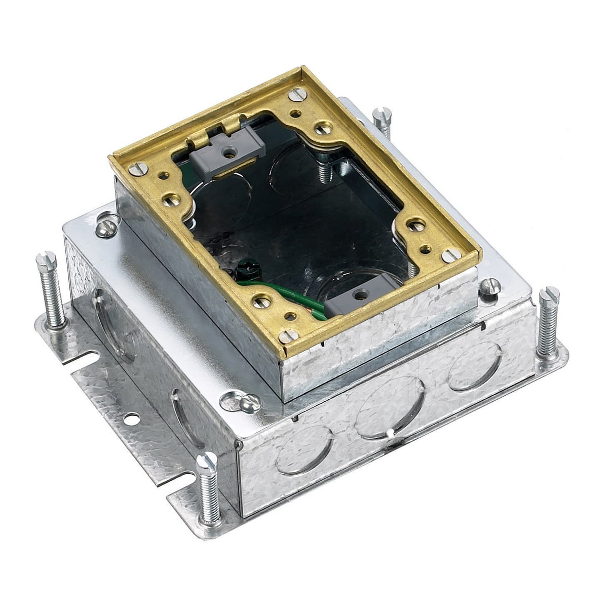 B2421 Fully Adjustable Shallow Floor Box, Stamped Steel, 39.5 cu-in Capacity, 1 Gangs, 1 Outlets, 7 Knockouts, 4.81 in L x 6 in W x 2.74 in H