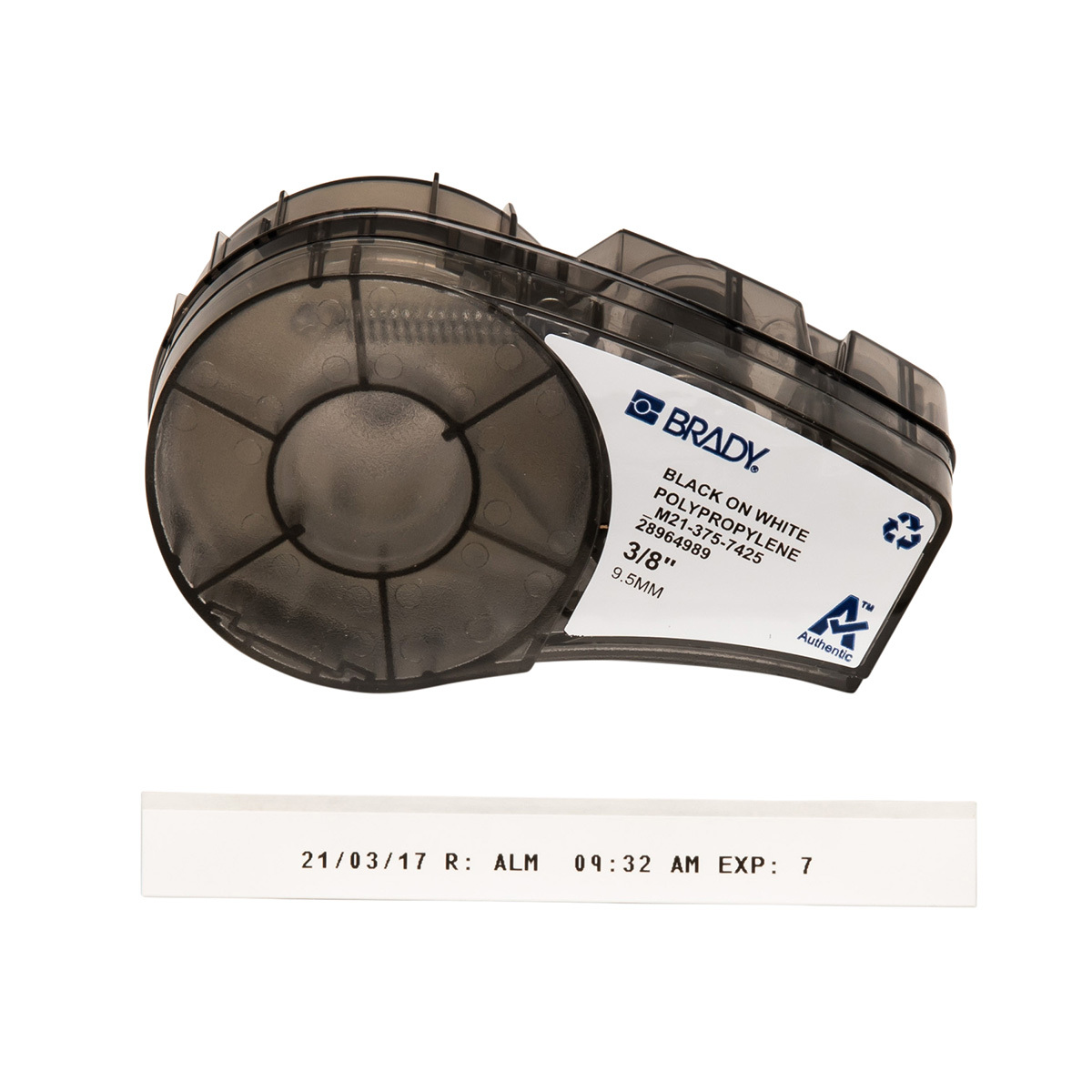 M21-375-7425 BMP21 Cartridge Label, 21 ft L x 3/8 in W, White on White, B-7425 Polypropylene