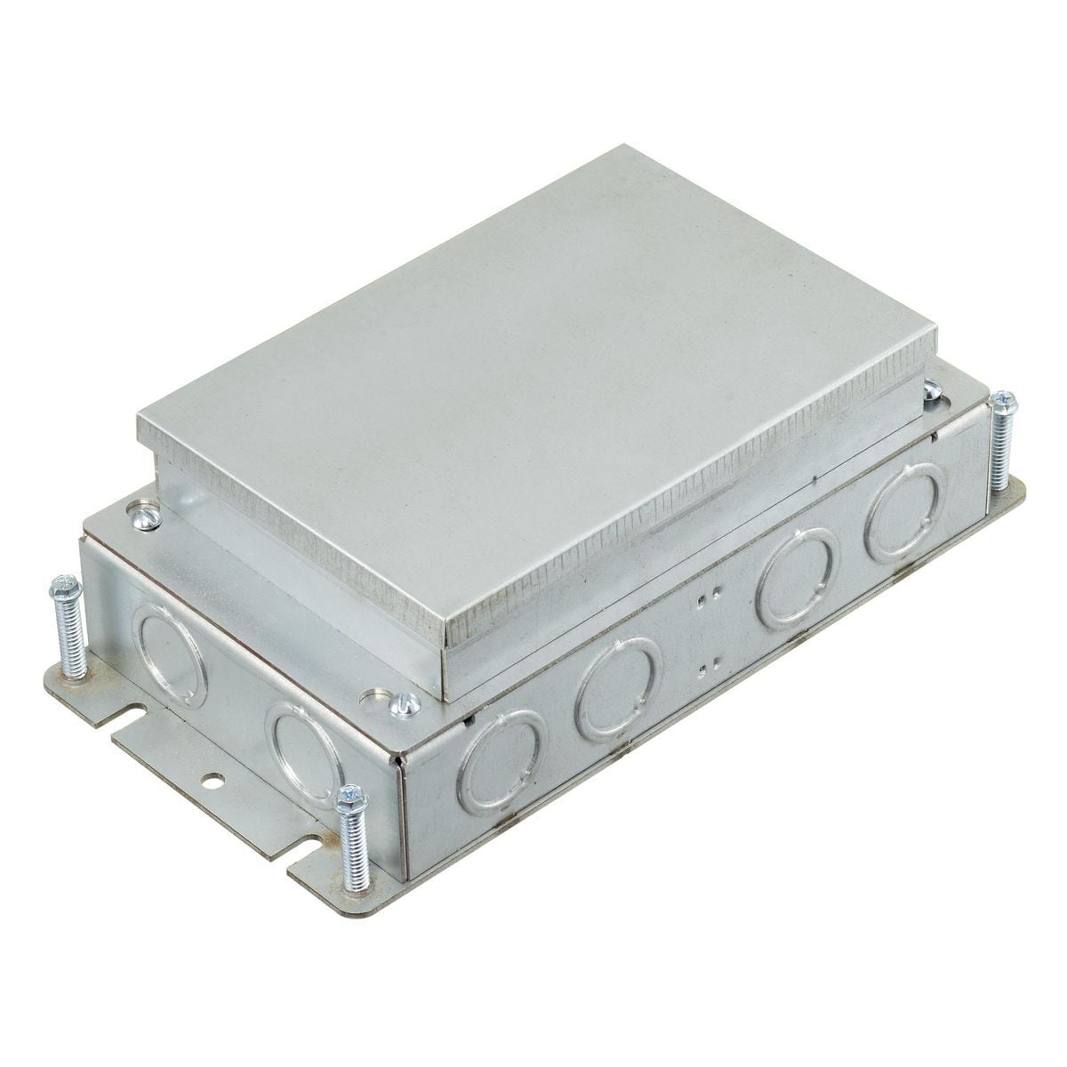 FB2422 Concrete Flush Floor Box, Stamped Steel/PVC, 35 cu-in Capacity, 2 Gangs, (16) Knockouts, 2.75 in H x 4.81 in W x 9.25 in L