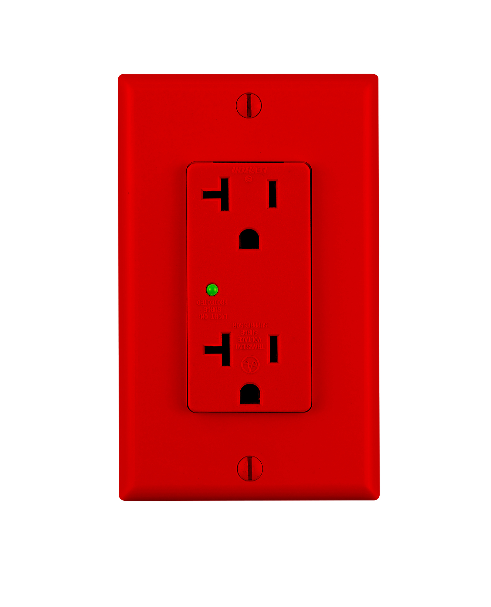 5380-R Type 3-Duplex Self-Grounding Surge Protective Straight Blade Receptacle With Indicator Light, 125 V AC, 20 A, 2 Poles, 3 Wires, Red
