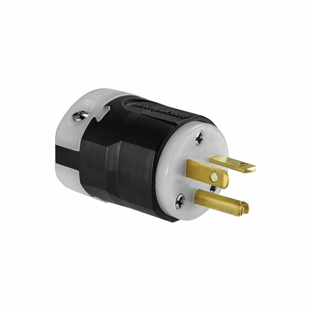 Eaton Arrow Hart ultra grip straight blade plug, #16 - #12 AWG, 20A, Industrial, 125V, Back wire, Black, Brass, Nylon, 5-20P, Two-pole, three-wire, grounding, Screw, 0.33-0.66", Nylon, Core pack