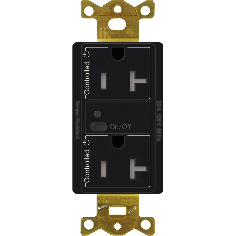 CAR2S-20-DTR-BL Vive RF Wireless Receptacle, 20 Amp Dual Switching Duplex, Decorator-Style Outlet, Gloss, Black