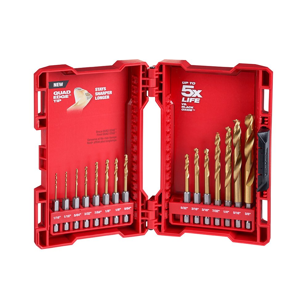 48-89-4630 Shockwave Red Helix Impact Duty Drill Bit Kit, 15 Pieces, For Use With All Drill, HSS, Titanium Coated