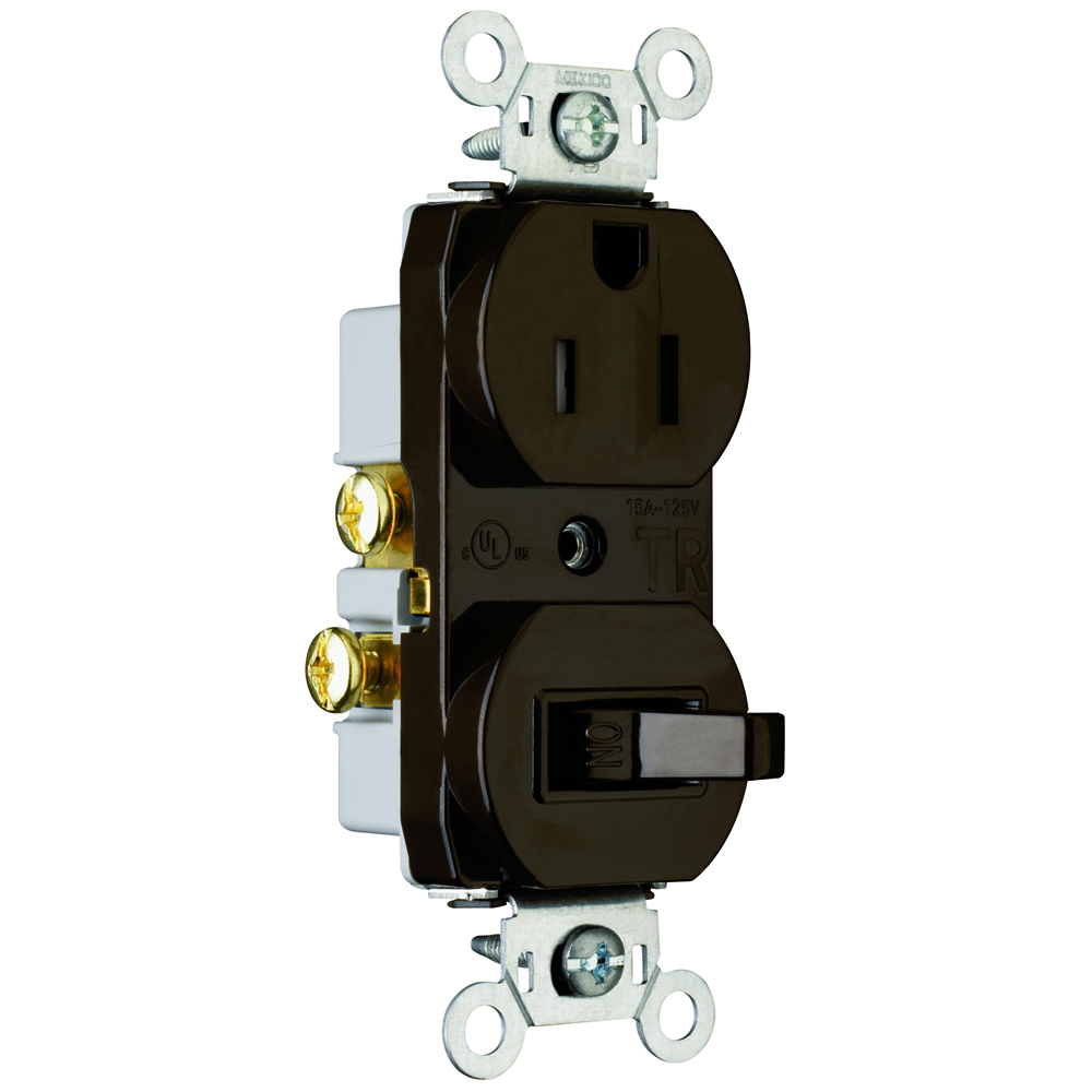 691TR 15 Amp 120V/125V Combination Single-Pole Toggle Switch and Single Receptacle, Brown