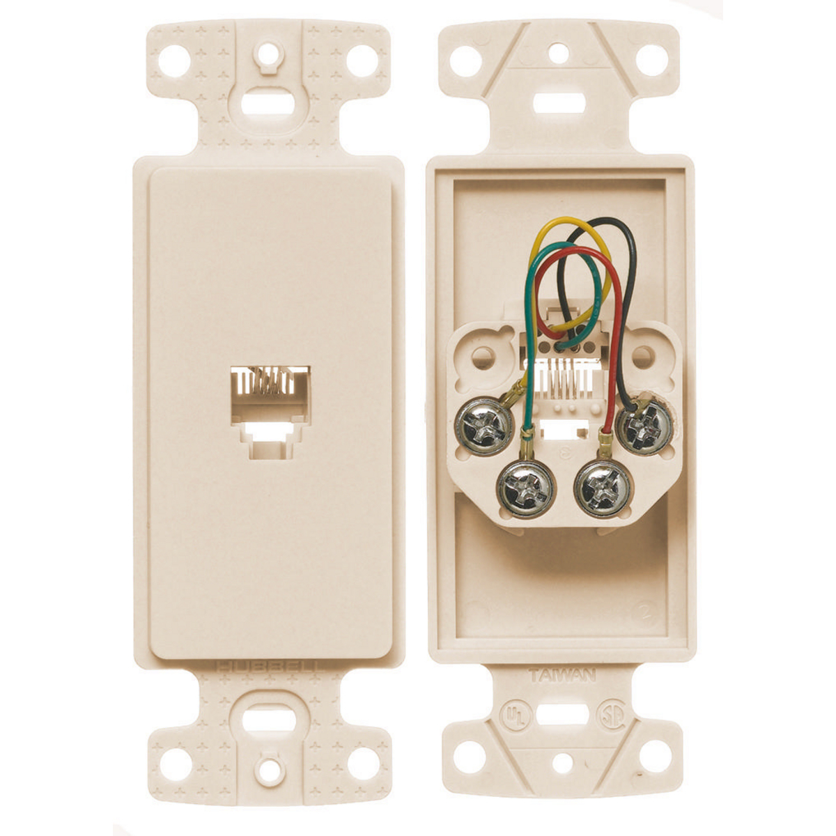 NS770LA 1-Gang Standard Molded-In Plate, Screw Terminal Connection, Wall Mount, 6-Position 4-Conductor Jack Position