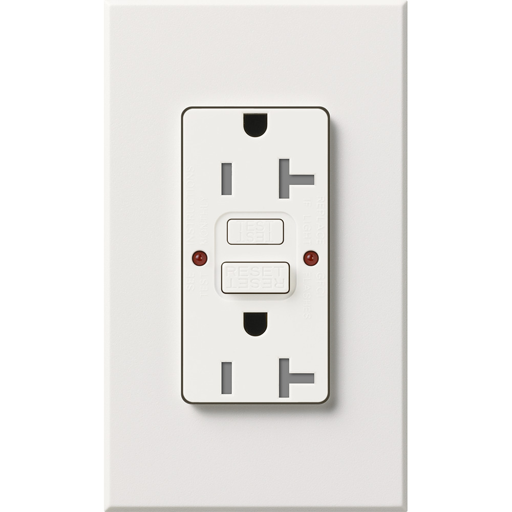 NTR-20-GFST-WH Architectural Tamper-Resistant GFCI Duplex Receptacle with Wall Plate, Self-Testing, 20 Amp, 125V, Matte, White