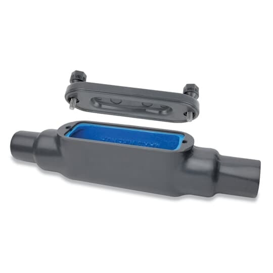 C58-4X-G Ocal-Blue Type-C Conduit Body With Cover, 1-1/2 in Hub, Form 8 Form, 45 cu-in Capacity, Iron, Hot Dipped Galvanized/PVC Coated