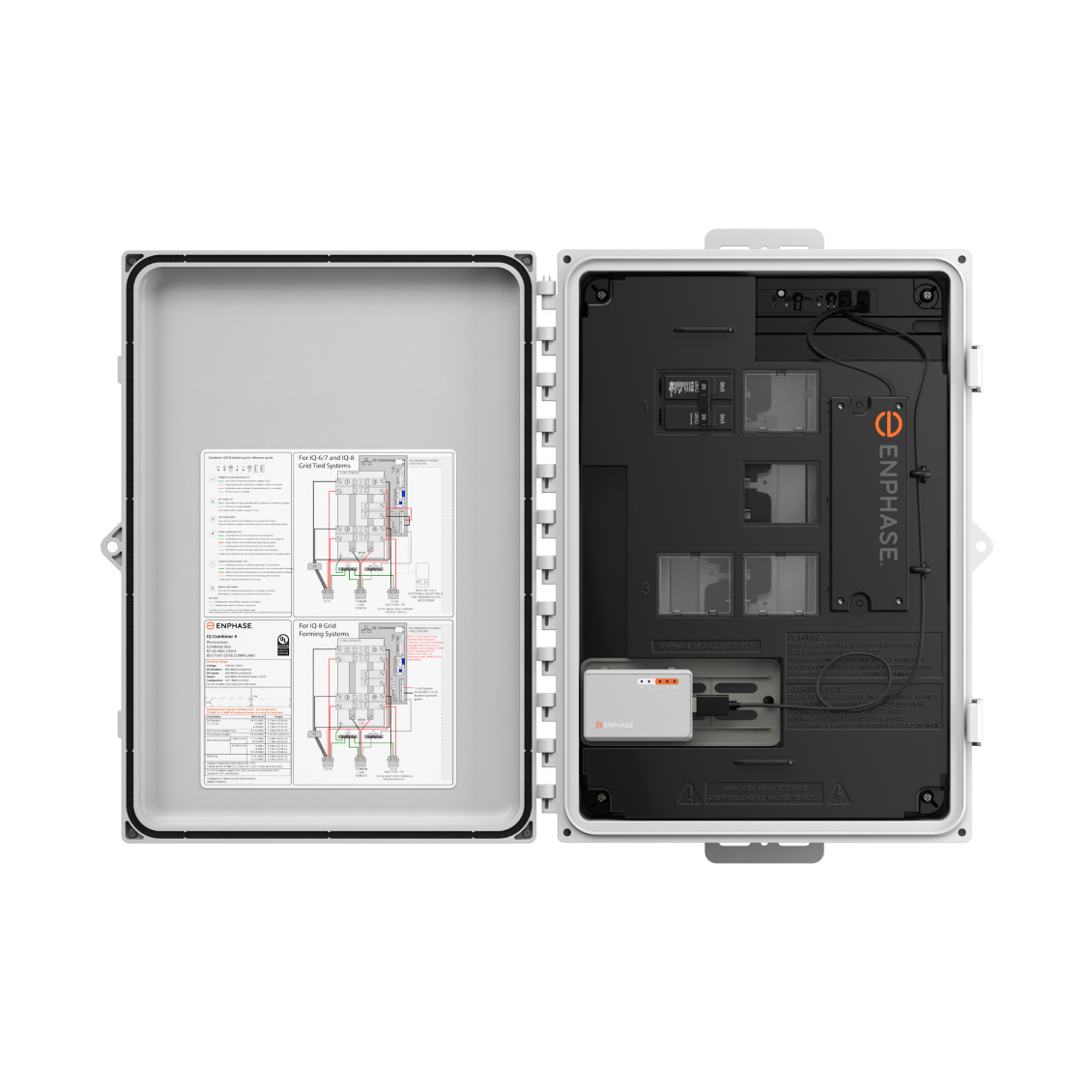 IQ Combiner with IQ Gateway PCBA. 80A, 120V/240V Split Phase. Power option L1, L2, N. Includes 2x CT-200-SPLIT. Allows 4 branch PV circuits with hold down kits