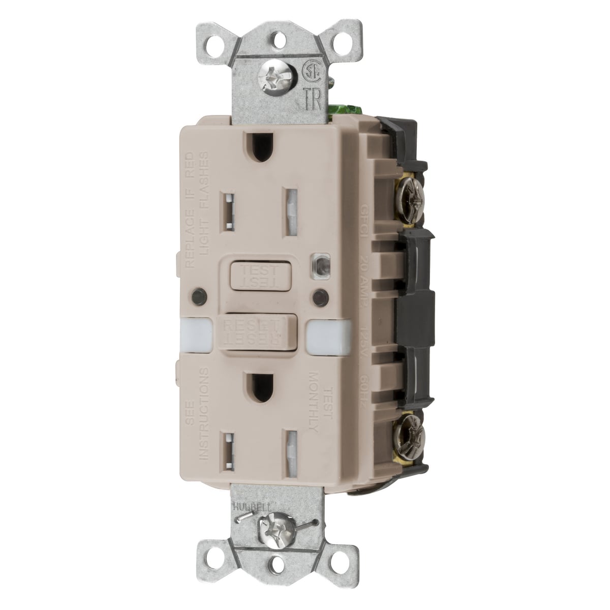 GFTRST15LANL Decorator Duplex Straight Blade Self-Test Tamper Resistant GFCI Receptacle, 125 VAC, 15 A, 2 Poles, 3 Wires, Light Almond