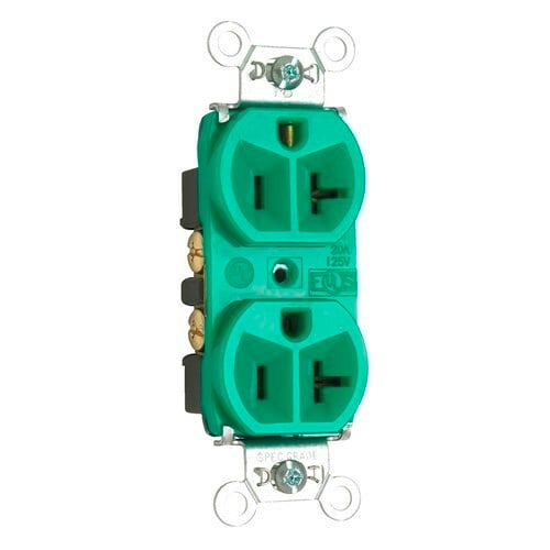 5362GN 20 Amp 125V Hard Use Spec-Grade Duplex Receptacle, Back and Side Wire, Green