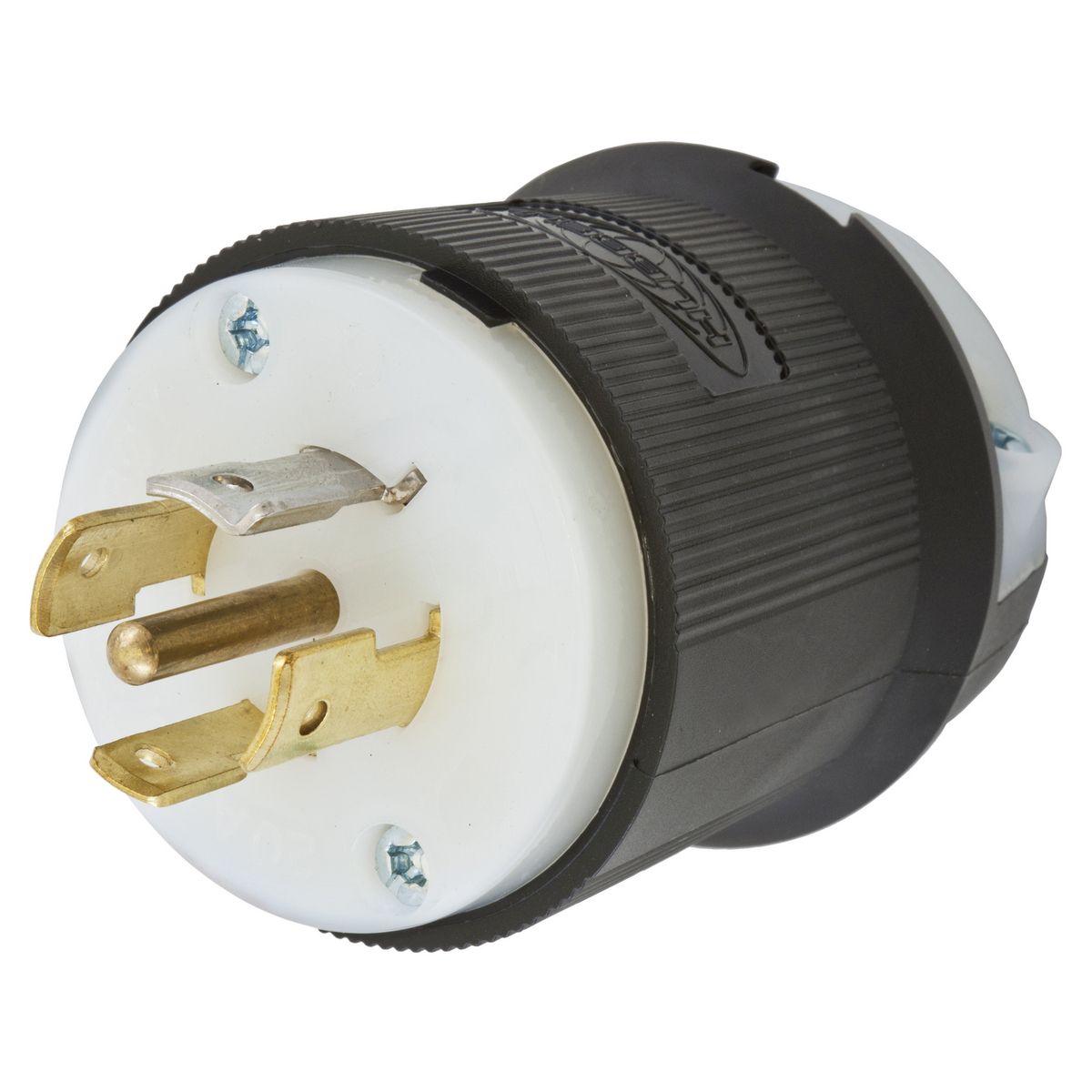 HBL2511FC 3-Phase Grounding Locking Male Plug, 120/208 V AC, 20 A, 4 Poles, 5 Wires, Black/White