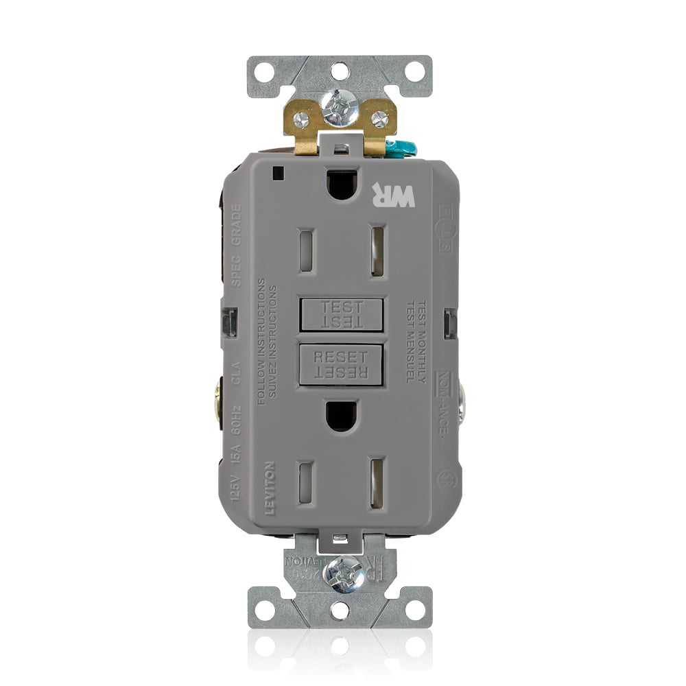 G5262-WTG SmartlockPro Slim Duplex Feed Through Self-Test Tamper/Weather Resistant GFCI Receptacle, 125 V AC, 15 A, 2 Poles, 3 Wires, Gray