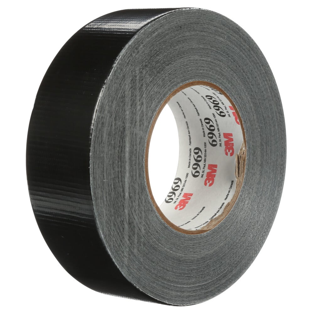 7000001232 6969 Extra Heavy Duty Tape, 60 yd L 1.88 in W, 10.7 mil THK, Rubber Adhesive, Polyethylene/Cloth Scrim Backing, Black