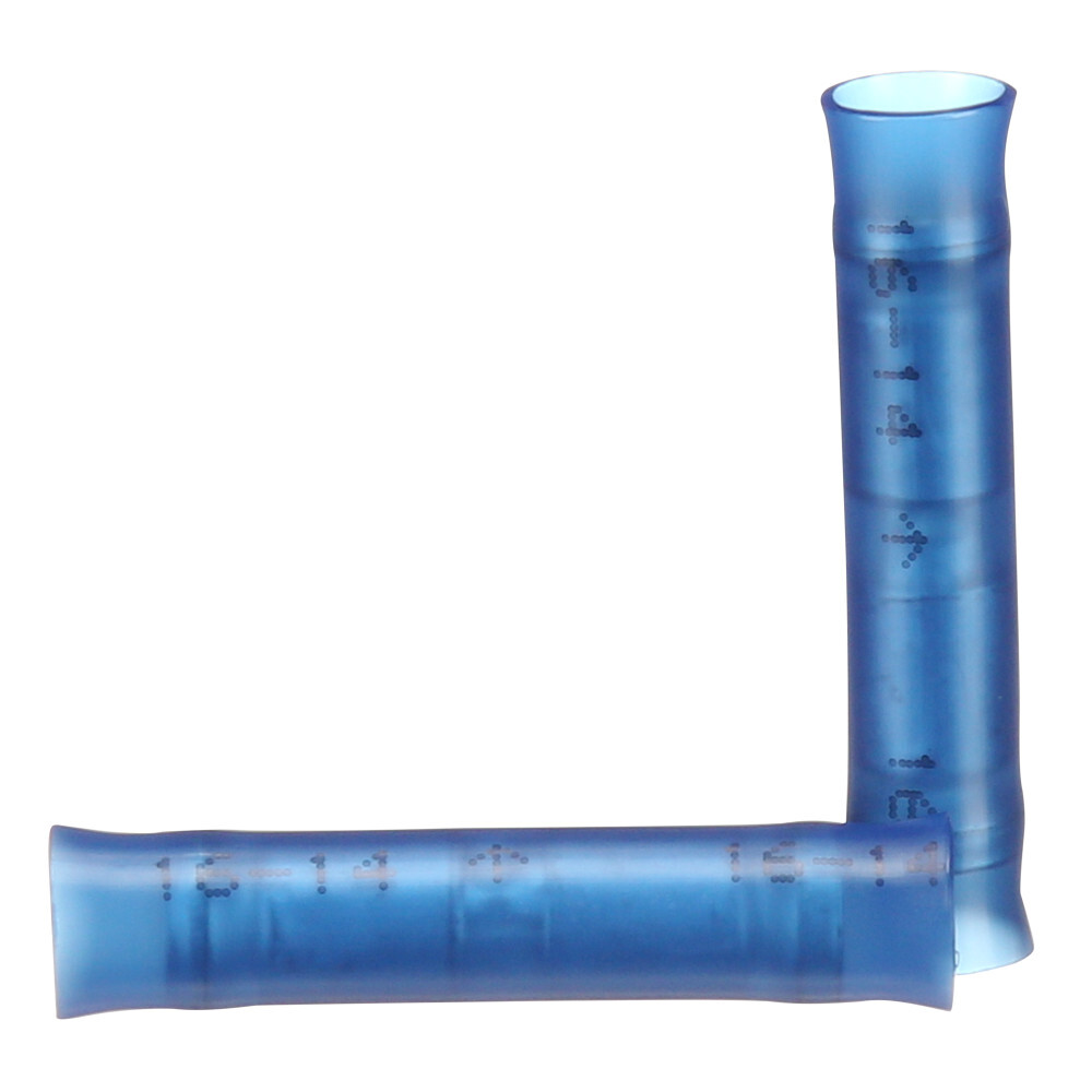 7000133292 Insulated Butt Connector, 16 to 14 AWG Conductor, 1 in L, Butted Barrel, Copper/Nylon, Blue