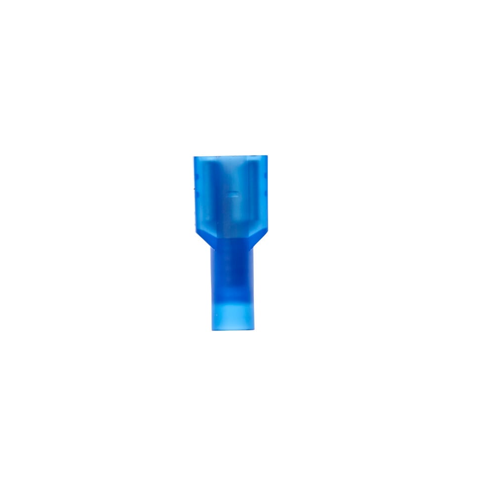 7000133350 Scotchlok Insulated Disconnect Terminal, 16 to 14 AWG Conductor, 0.25 in W x 0.032 in THK Tab, Butted Seam Barrel, Nylon, Blue, Fully Insulated
