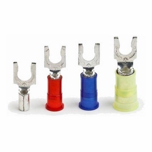 7000133379 Heat Shrink Locking Fork, 12 to 10 AWG Conductor, 1 in L, Brazed Seam Barrel, ETP/Electrolytic Copper, Yellow