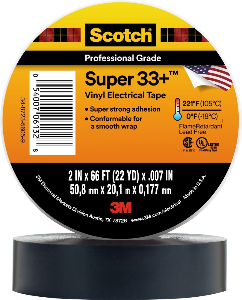7000058137 Scotch Electrical Tape, 22 yd L 2 in W, 7 mil THK, Rubber Adhesive, PVC Backing, Black