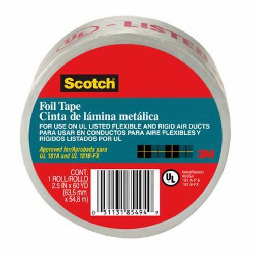 7010303724 Scotch Tape, 60 yd L x 2-1/2 in W, Acrylic Adhesive, Silver