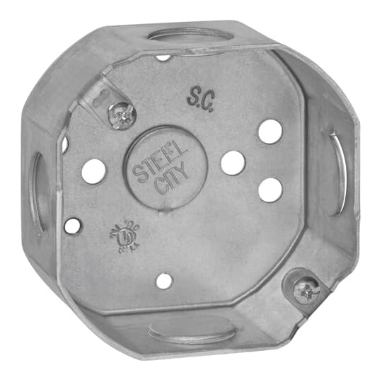 241511/2-25 Steel City Drawn Style Box, Steel, 11.8 cu-in Capacity, 1 Outlets, 3 Knockouts, 1-1/2 in D
