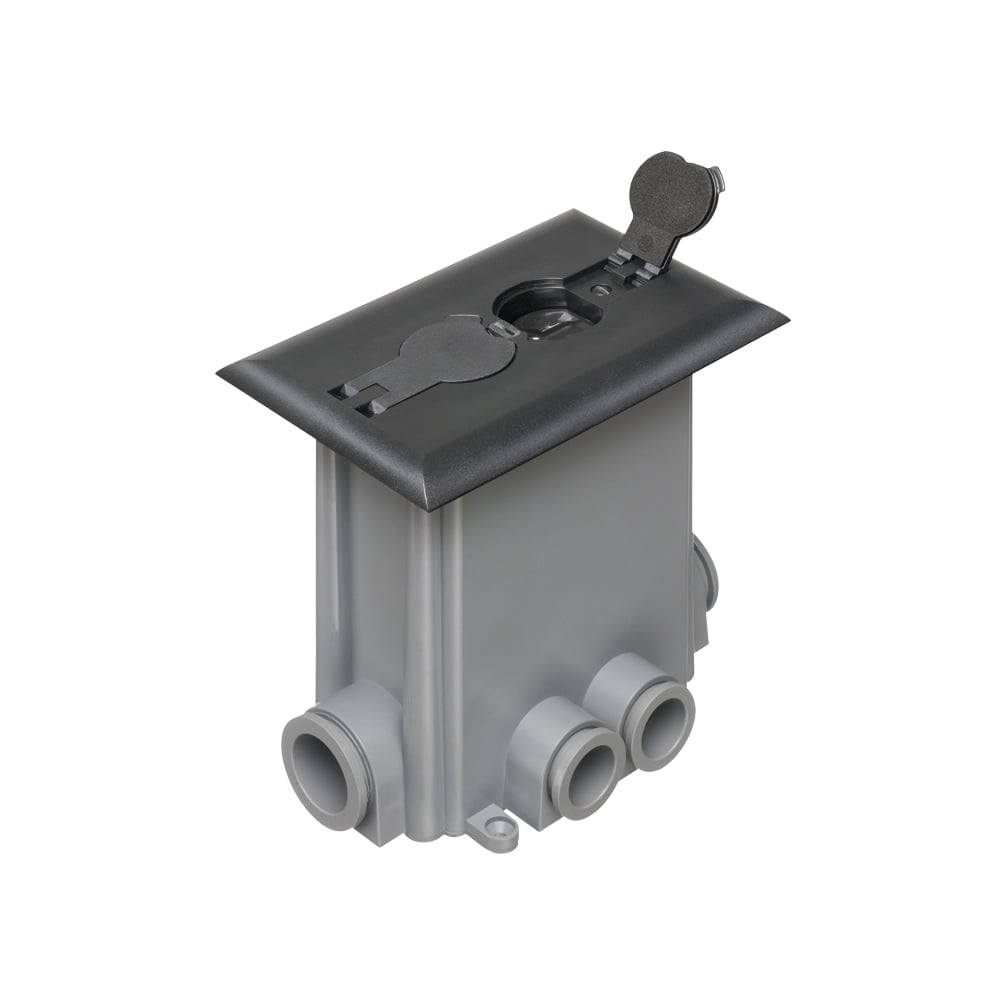 FLBCF101BL Adjustable Non-Metallic Floor Box With (2) Flip Lids, Plastic, 1 Gangs, 2 Outlets, 6.022 in L x 4.152 in W x 6.199 in H