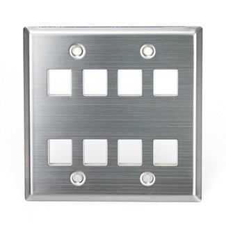 43080-2S8 QuickPort Standard Size Wallplate, 2 Gangs, 4-1/2 in L x 4-1/2 in W, 302 Stainless Steel, Surface Mount