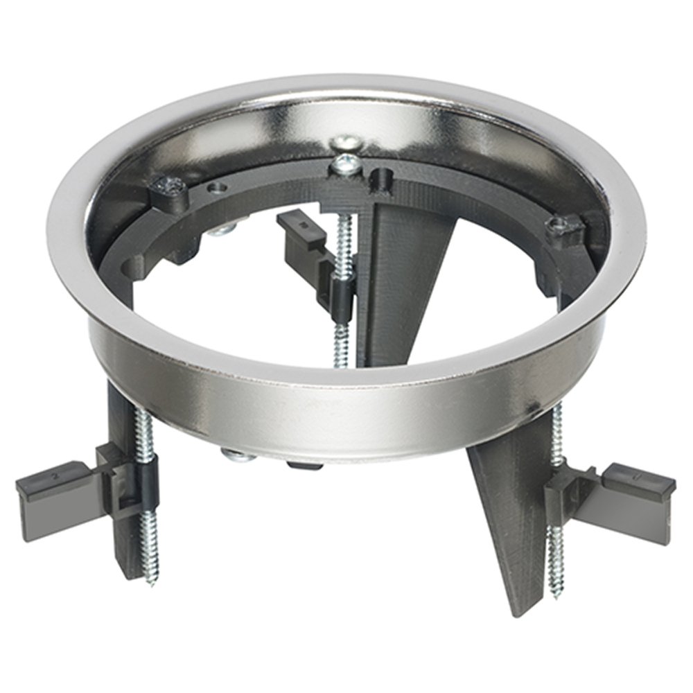 DROP IN floor box kit with low profile steel bracket and nickel cover with flip lid. With grounding clip.