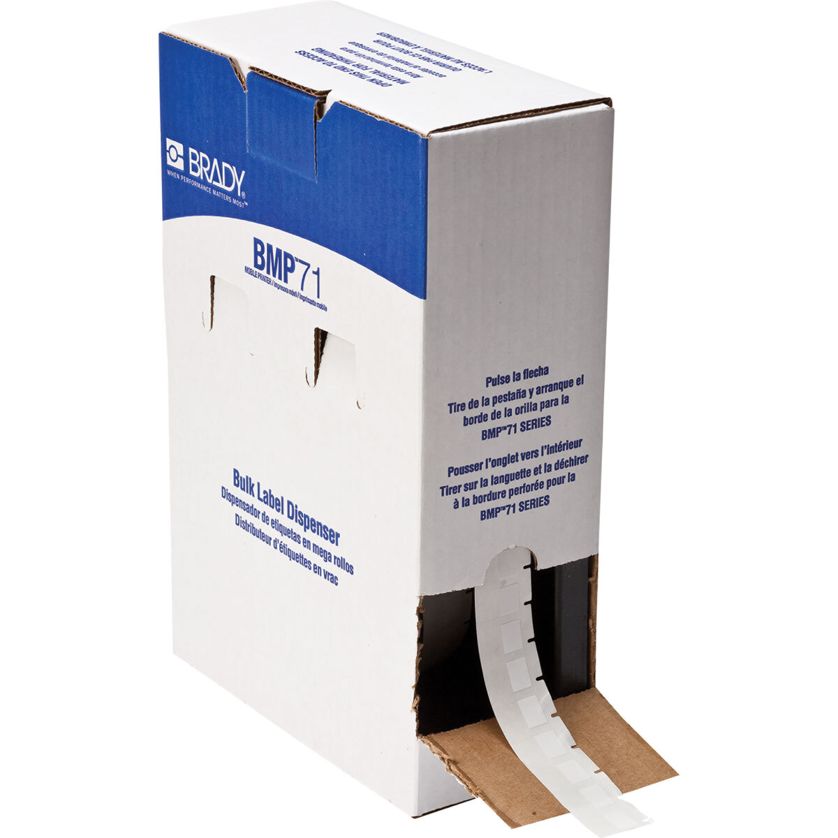 BM71-18-427 BMP71 Rectangular Self-Laminating Printer Label, 1 in L x 3/4 in W, Blank Legend, Clear/White, B-427 Vinyl