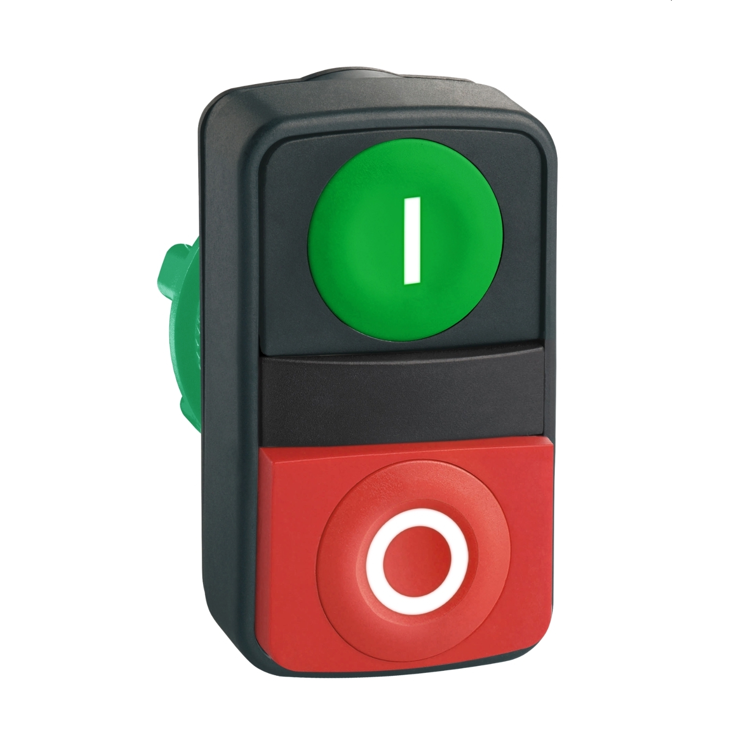 ZB5AL7341 Harmony Double Flush Projecting Spring Return Pushbutton Head, 22 mm, Rectangle Shape, I/O Legend, Plastic, Green/Red