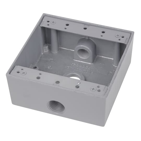 D2IH3-1 Red Dot Universal Weatherproof Box, Die Cast Aluminum, 31.8 cu-in Capacity, 2 Gangs, 3 Outlets, 4-9/16 in L x 4-5/8 in W x 2-1/16 in D
