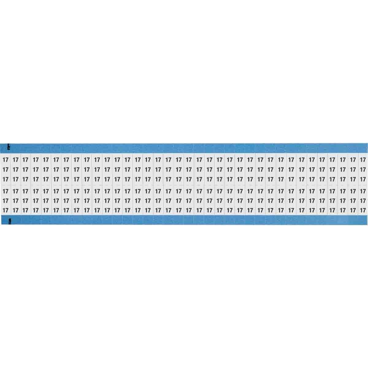WM-17-SC-PK WM Series Die-Cut Pre-Printed Solid Number Wire Marker Card, 3/4 in L x 1/4 in W, Black on White, B-500 Repositionable Vinyl Coated Fabric, 72 Markers per Card