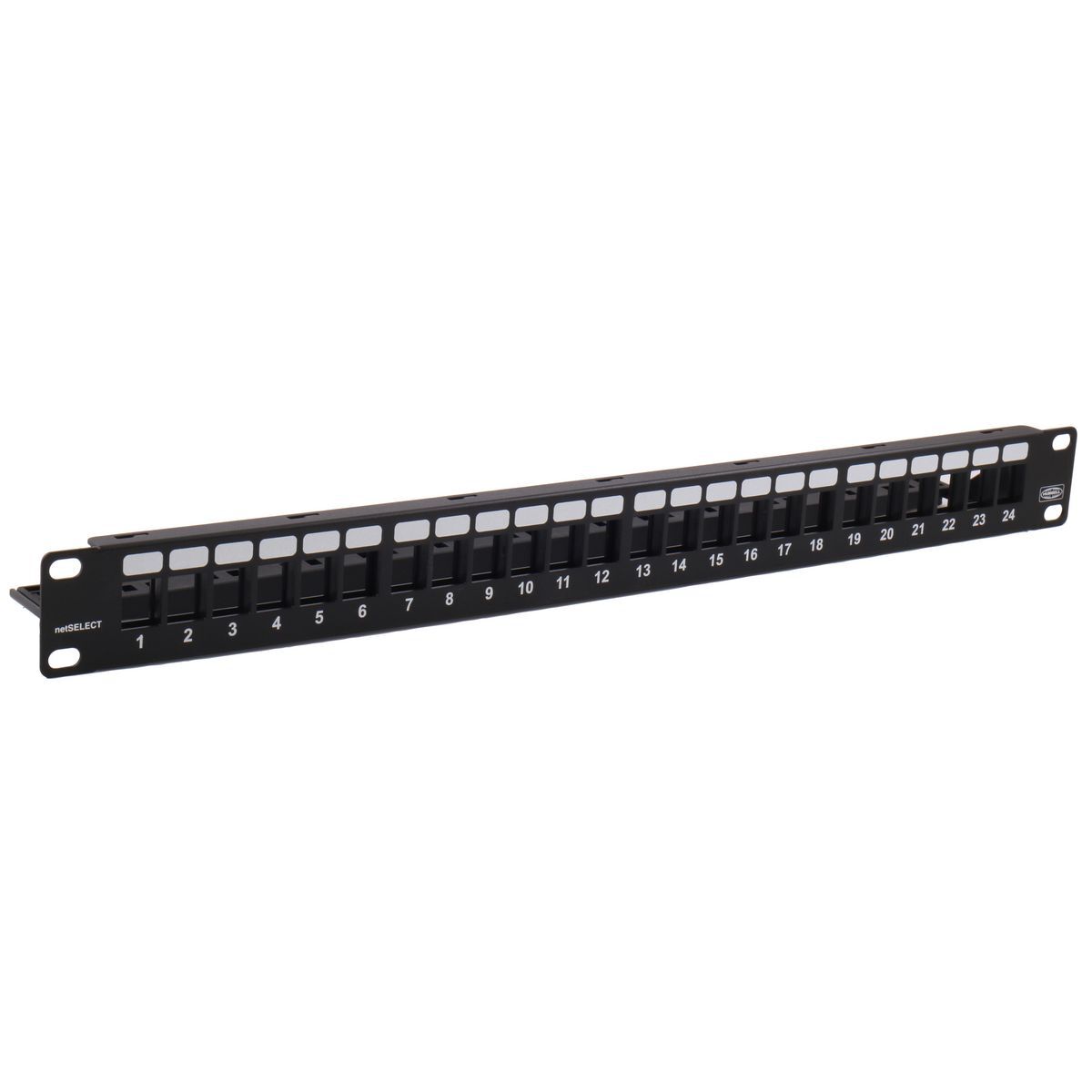 NSPJ24 2U Flat Standard Unloaded Universal Jack Patch Panel, 24 Ports, Cat 6, 19 in W x 1-3/4 in H Terminal, Composite