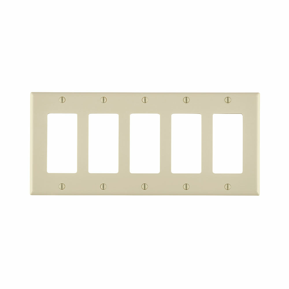 80423-NT Decora Standard Size Wall Plate, 5 Gangs, 9.99 in W x 4.5 in H, Thermoplastic, Light Almond