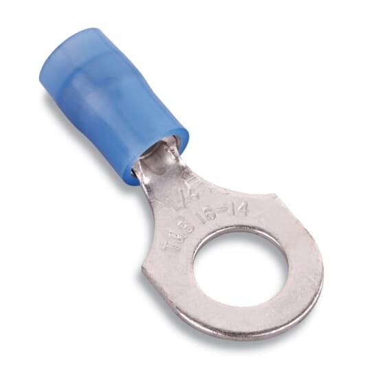 RB713 Sta-Kon RB Series Insulated Ring Terminal, 18 to 14 AWG Conductor, 1.08 in L, Insulation Grip Sleeve Barrel, Copper, Blue