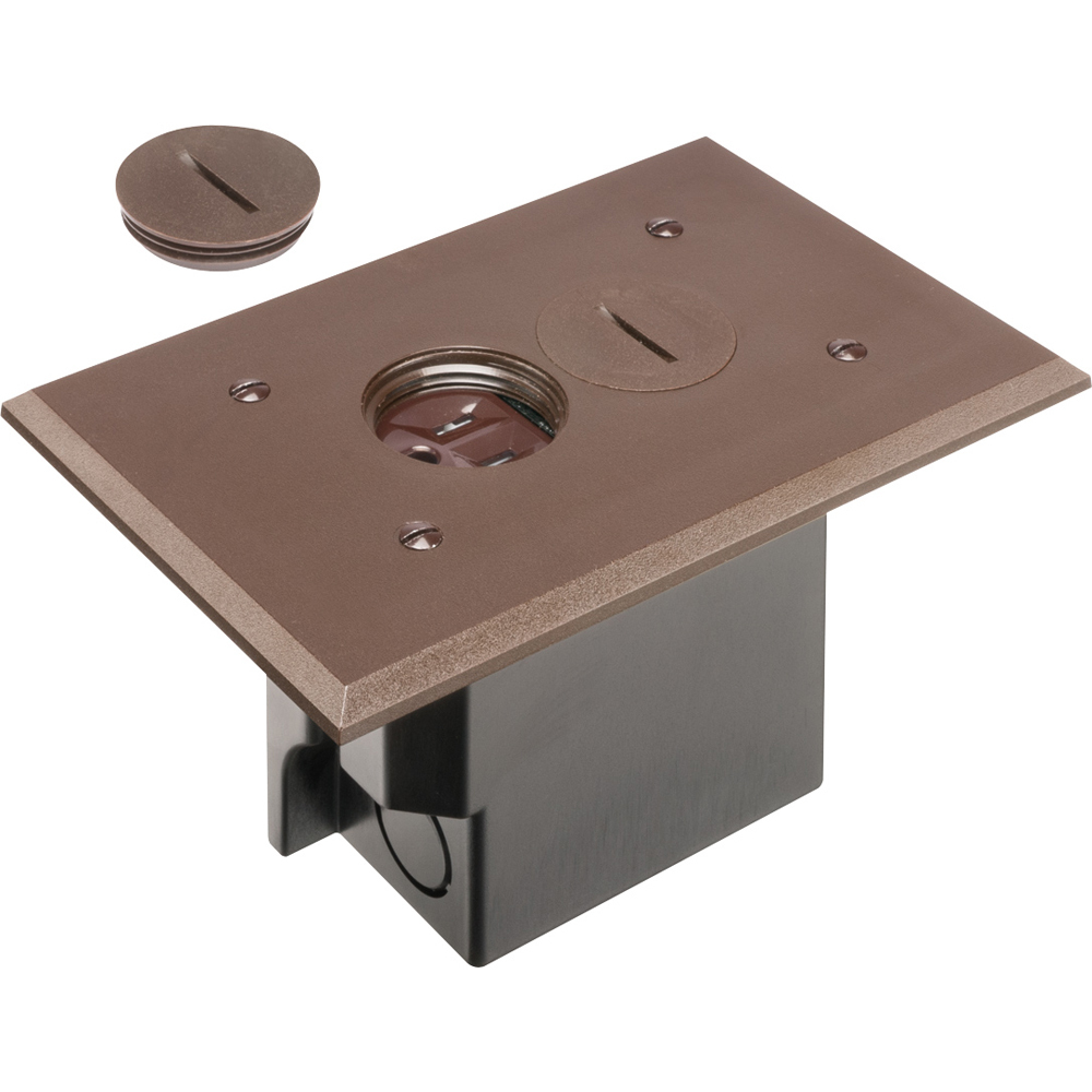 FLBR101BR Adjustable Floor Box With (2) Threaded Plugs, Plastic, 20 cu-in Capacity, 1 Gangs, 6.5 in L x 4.125 in W x 3.738 in H