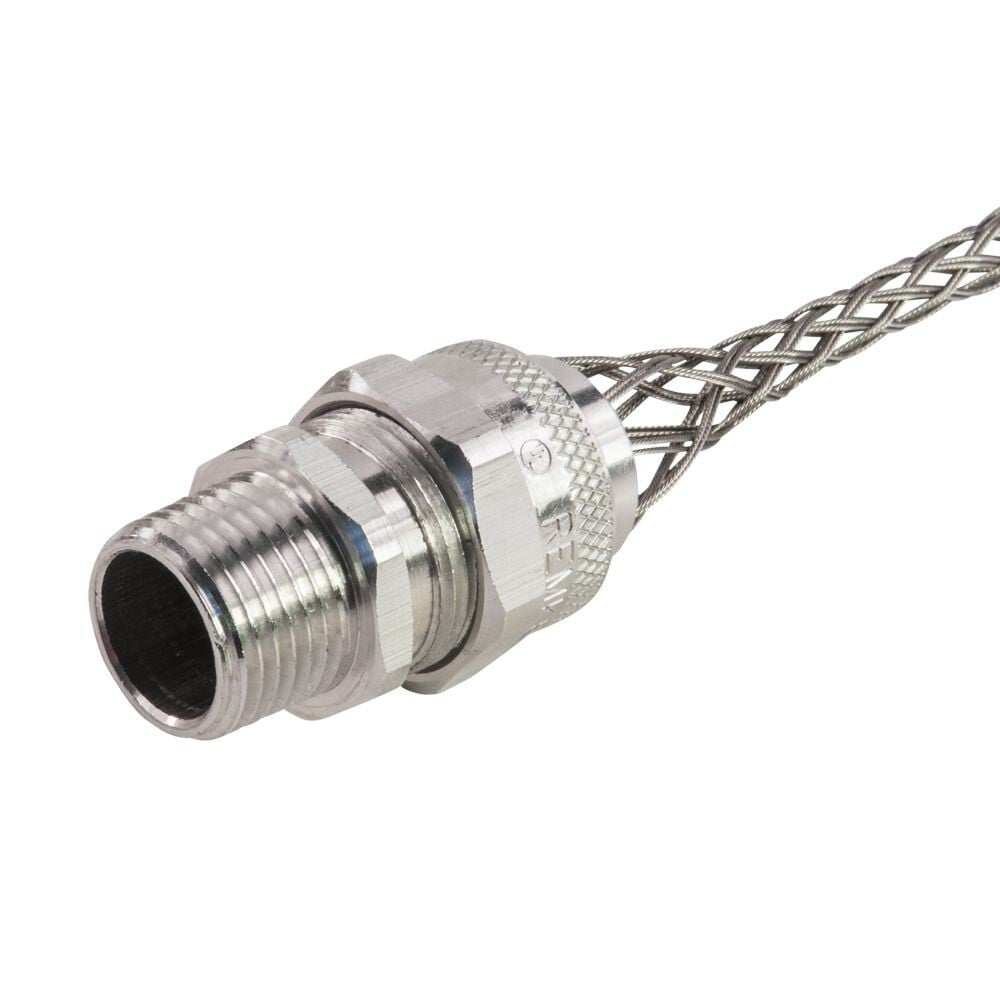 RSR-314-E Remke Tuff-Seal Straight Cord Grip Connector With Mesh, 1 in Trade, 3/4 to 7/8 in Cable Openings, Aluminum, Nickel Plated