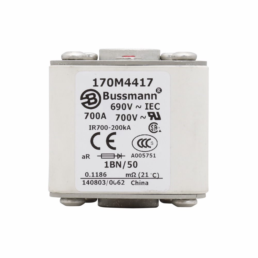 170M4417 Square Body Type B High Speed Fuse, 700 A, 690 V, 200 kA Interrupt, Class: aR, Square Body