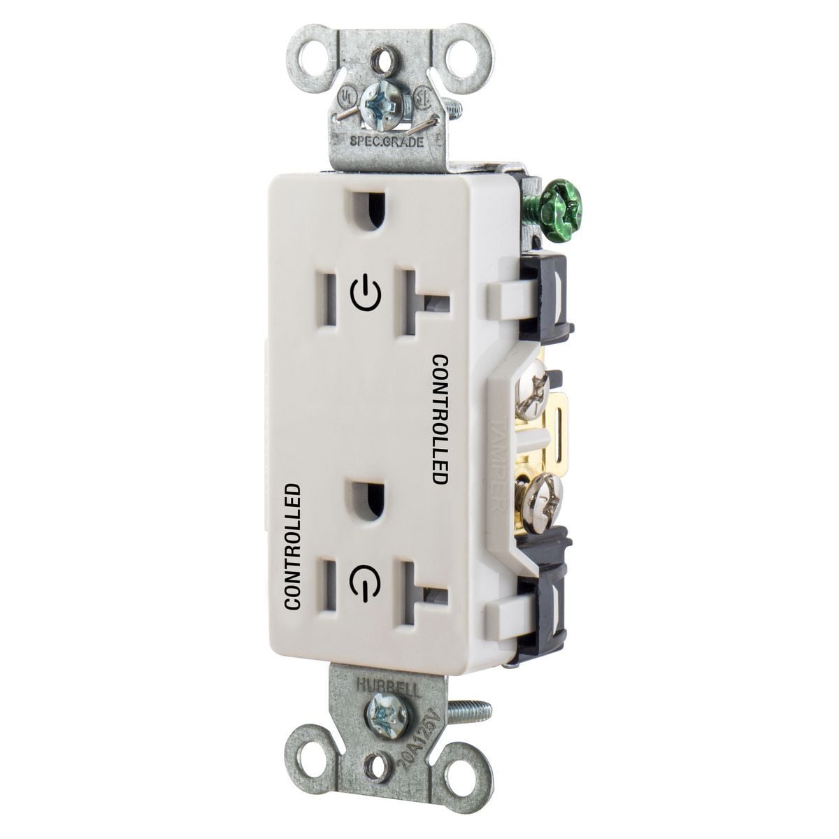 DR20C2WHITR Decorator Duplex Tamper-Resistant Straight Blade Receptacle, 125 V AC, 20 A, 2 Poles, 3 Wires, White