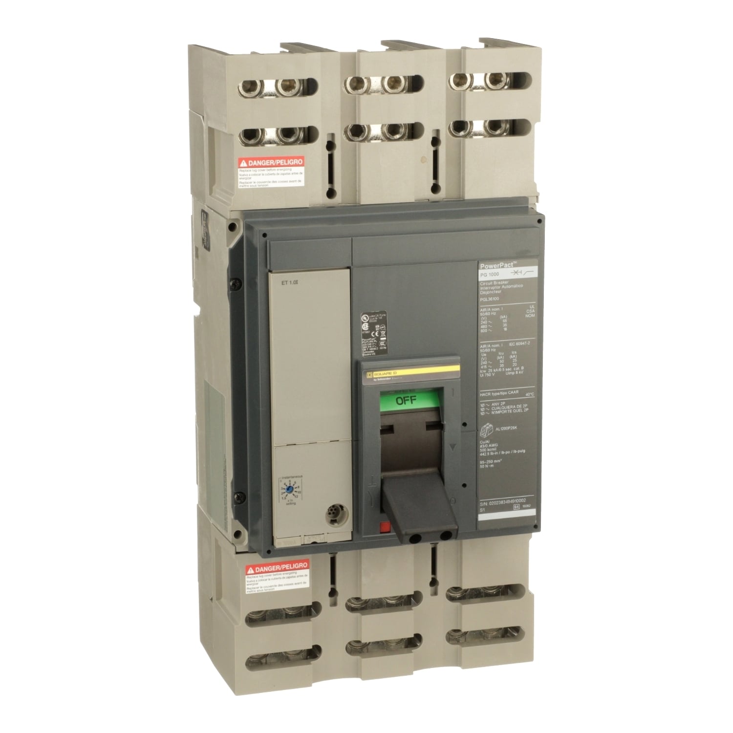 PGL36100 Molded Case Circuit Breaker, 1000 Amp, 3 Pole, 600V