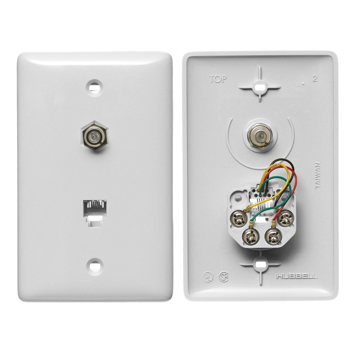 NS747W Standard Molded-In Jack Plate, 1 Gang, Voice/Communication/CATV Module, Fastened Mount, Nylon