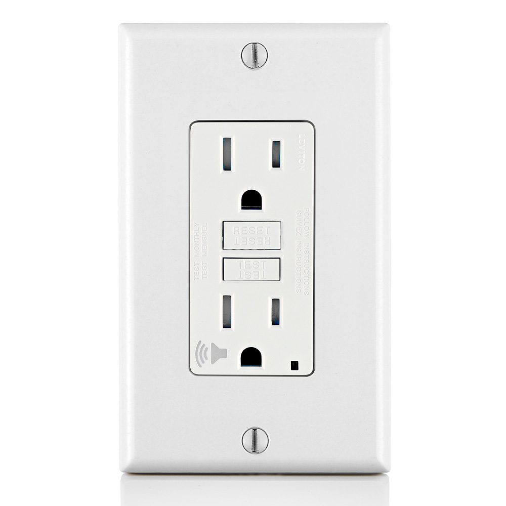GFTA1-W Feed Through Self-Test Tamper Resistant GFCI Receptacle With Audible Trip Alert, LED Indicator, White Test, 125 V AC, 15 A, 2 Poles, 3 Wires, White
