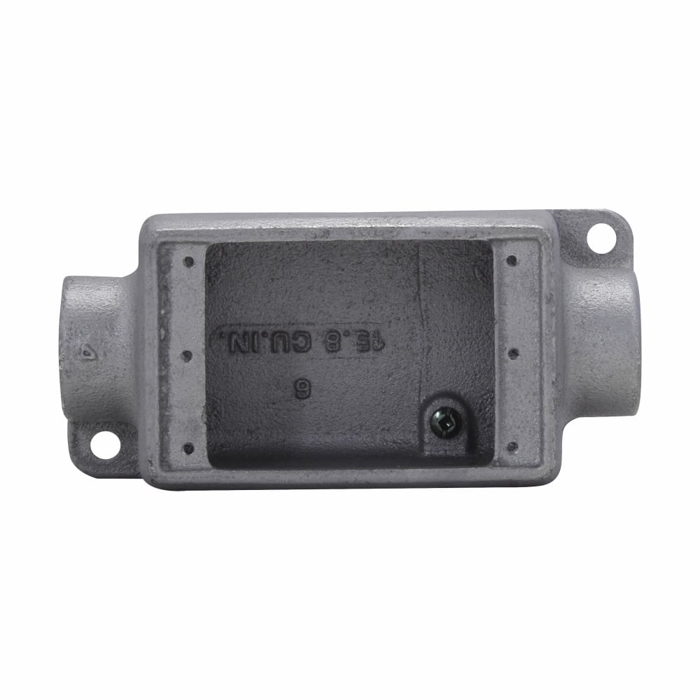 FSC2 Condulet 2-Entry Feed-Through Shallow Device Box With Mounting Lug And Ground Screw, 3/4 in Trade, 1 Gang, Feraloy Iron Alloy, Aluminum Acrylic Painted/Electro-Galvanized