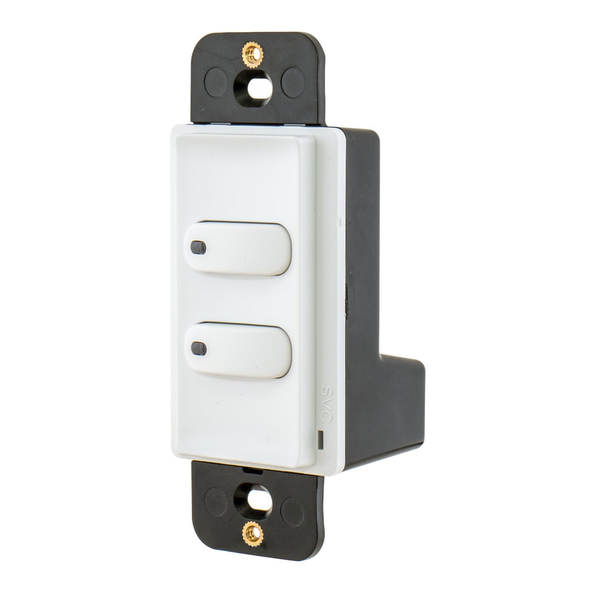 DSM30W2P 2-Button 1-Pole Low Voltage Decorator Rocker Switch With LED Pilot Light, 30 VDC, 100 mA, On/Momentary Operation, White