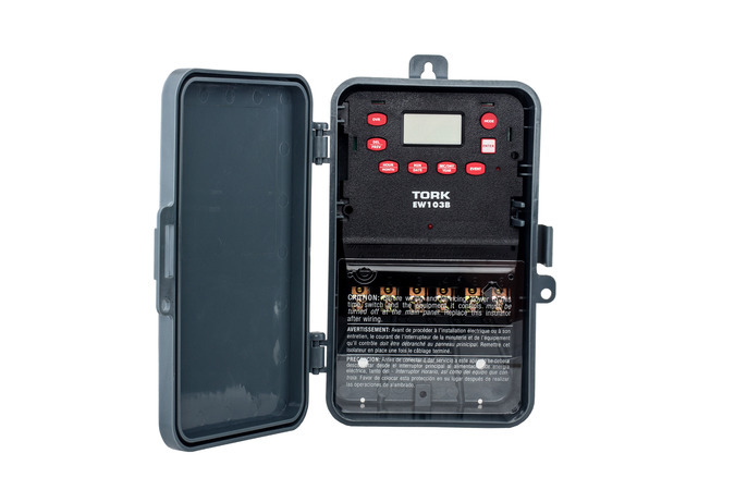 EW103B Tork Time Switch, 1 min to 24 hr Setting, 120 to 277 V AC, 1 hp, 1-1/2 hp, 2 hp, DPST Contact, 2 Poles