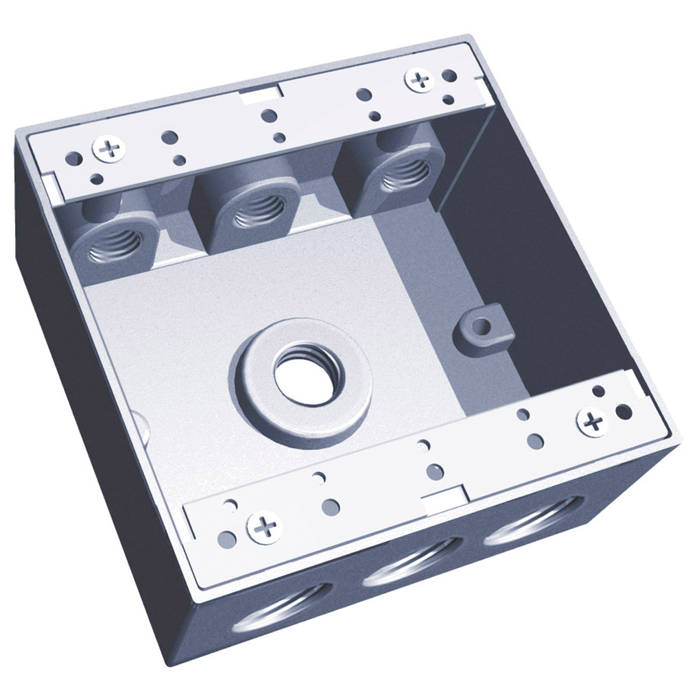 S408E Red Dot Universal Weatherproof Outlet Box, Aluminum, 31.8 cu-in, 2 Gangs, 7 Outlets