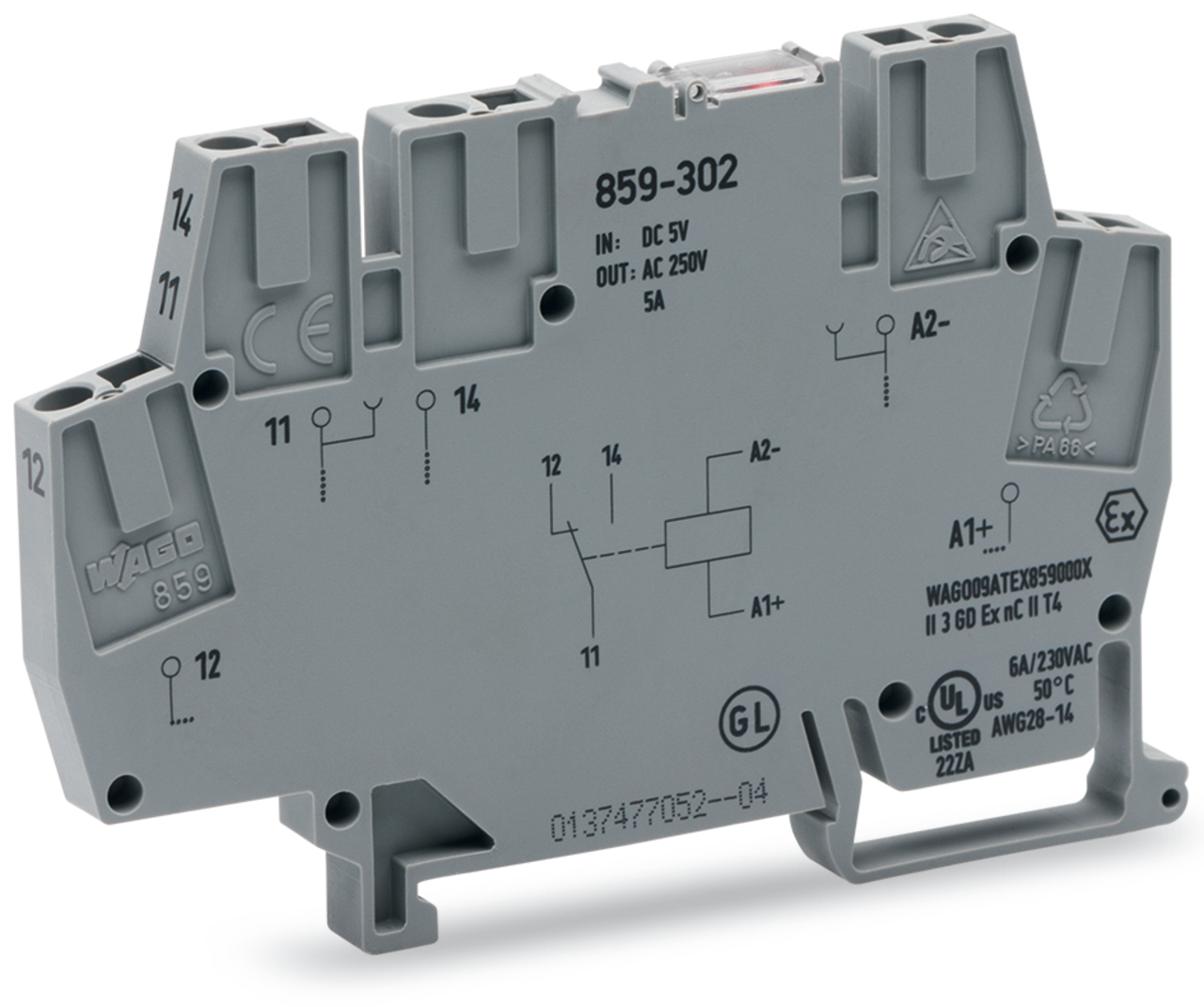 859-302 859 1 Changeover Contacts Relay Module, 5 A, 300 V V Coil