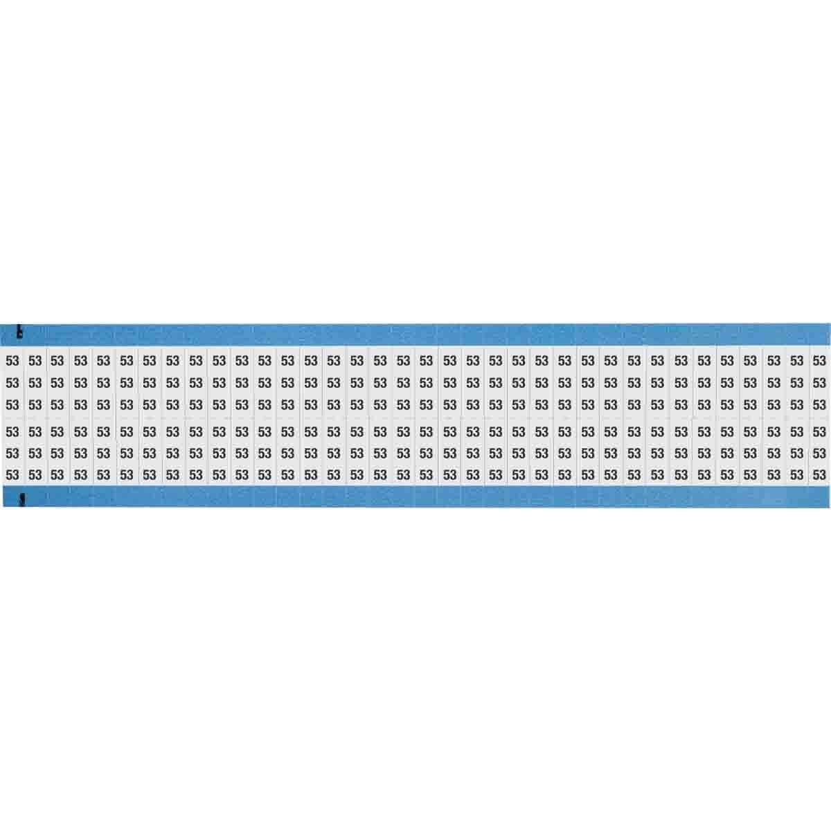 WM-53-SC-PK WM Series Die-Cut Pre-Printed Solid Number Scored Wire Marker Card, 3/4 in L x 1/4 in W, Black on White, B-500 Repositionable Vinyl Coated Fabric, 72 Markers per Card